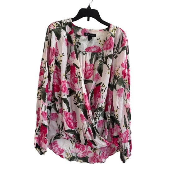 INC Blouse Womens S Polyester Multicolor Floral Long Sleeve Draped V-Neck Top - Picture 1 of 8